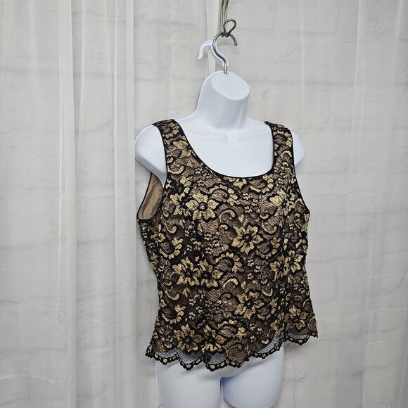 Black Gold Lace Tank Floral Goth Boho Whimsigoth Coquette Fairy Y2K 12 - Picture 3 of 10